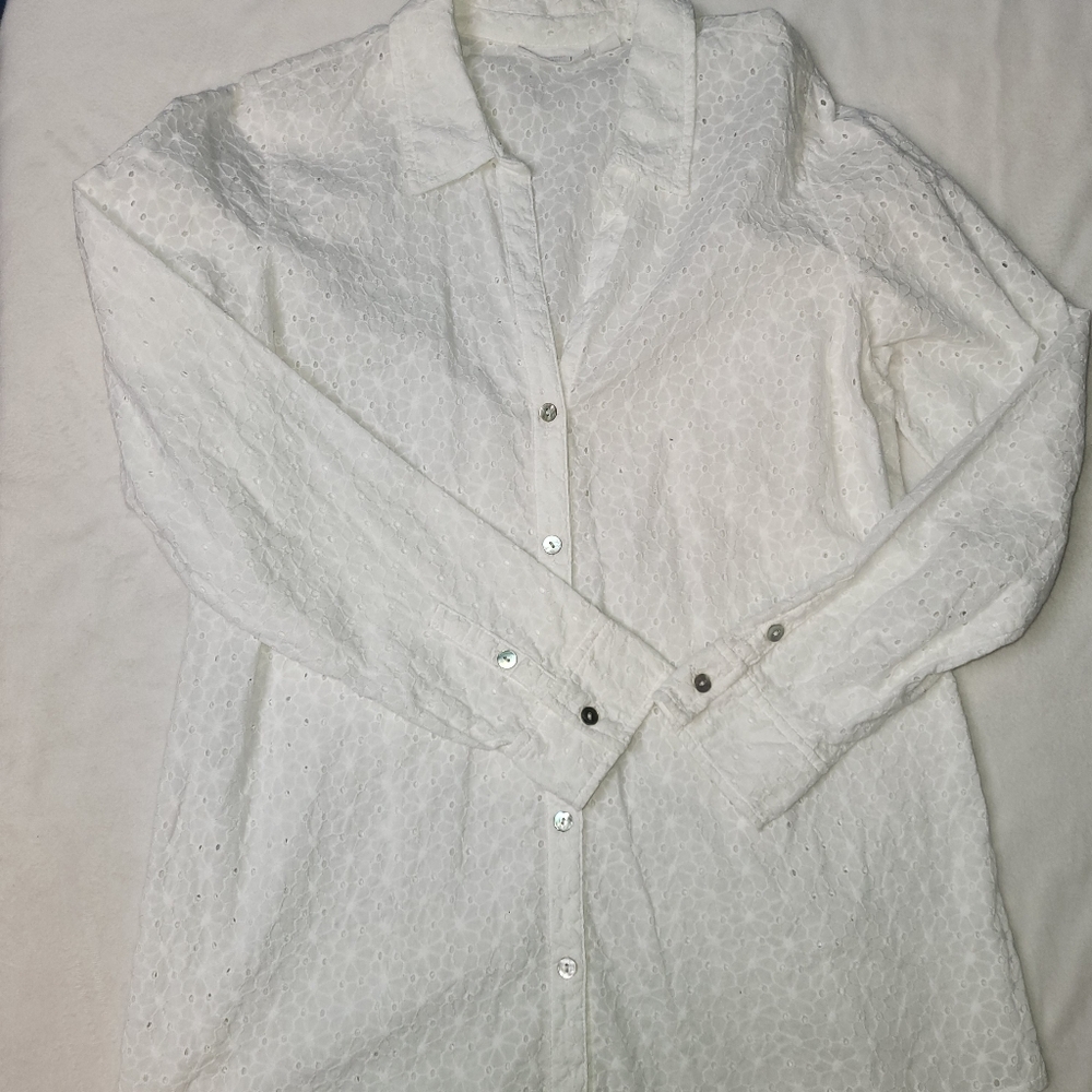 Uncommon Threads X J Jill Eyelet Shirt Women's Size Medium White - Picture 10 of 10